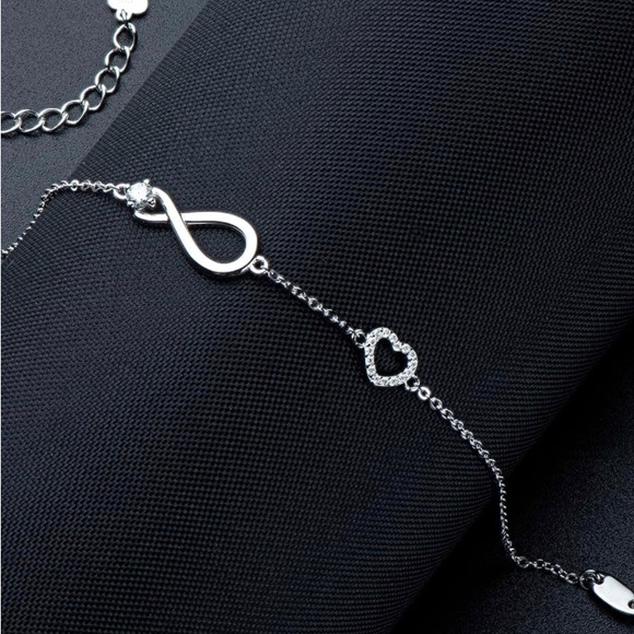 Diamond Moissanite Solitaire Infinity & Pave Heart Dainty Chain Bracelet - Picture 2 of 9